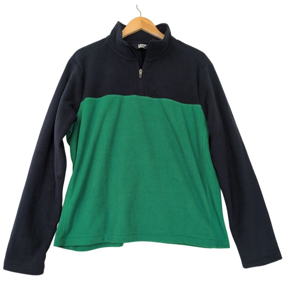 Lands End Quarter Zip Pullover Mens L Green Blue Anywhere Fleece‎ Outdoor Casual